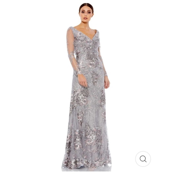 Mac Duggal EMBELLISHED V NECK ILLUSION LONG SLEEVE GOWN size 10 $698 sold out - Picture 1 of 17